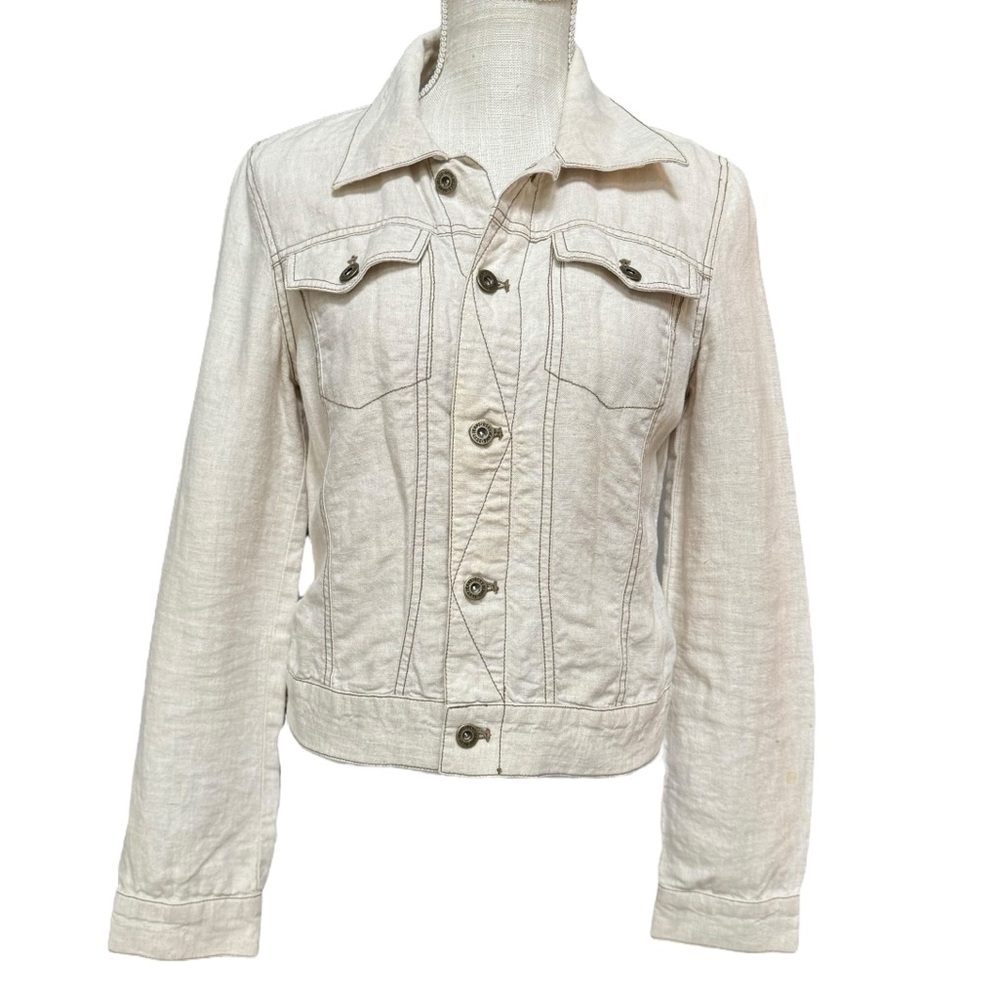 DKNY Womens Vintage Ivory‎ Linen Shirt Jacket Size L